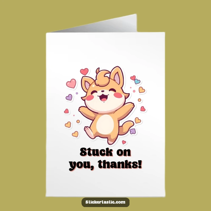 Free Printable Thank You Card: Bouncing Sticker Creature - Cheerful Downloadable Gift