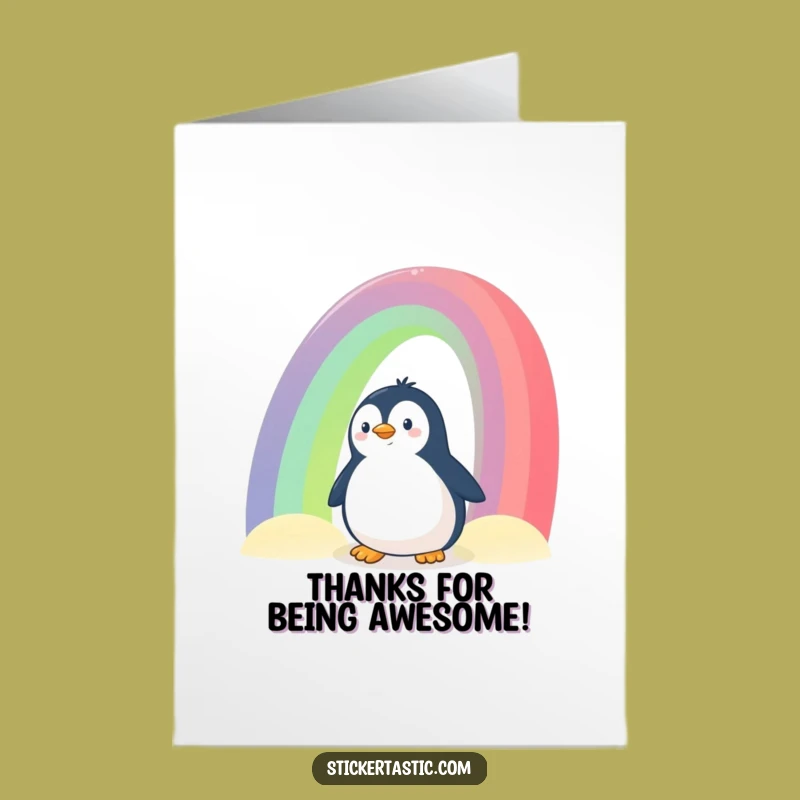 Free Printable Thank You Penguin Card: Rainbow Peek Downloadable Funny Gift