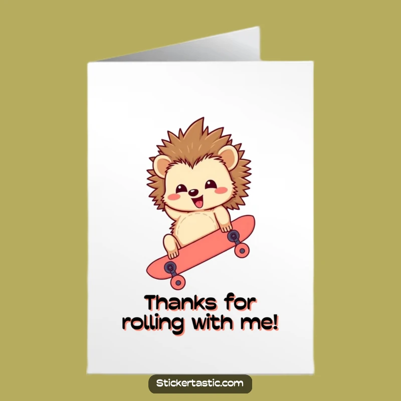 Free Printable Thank You Hedgehog Card: Upside Down Skater Downloadable Gift