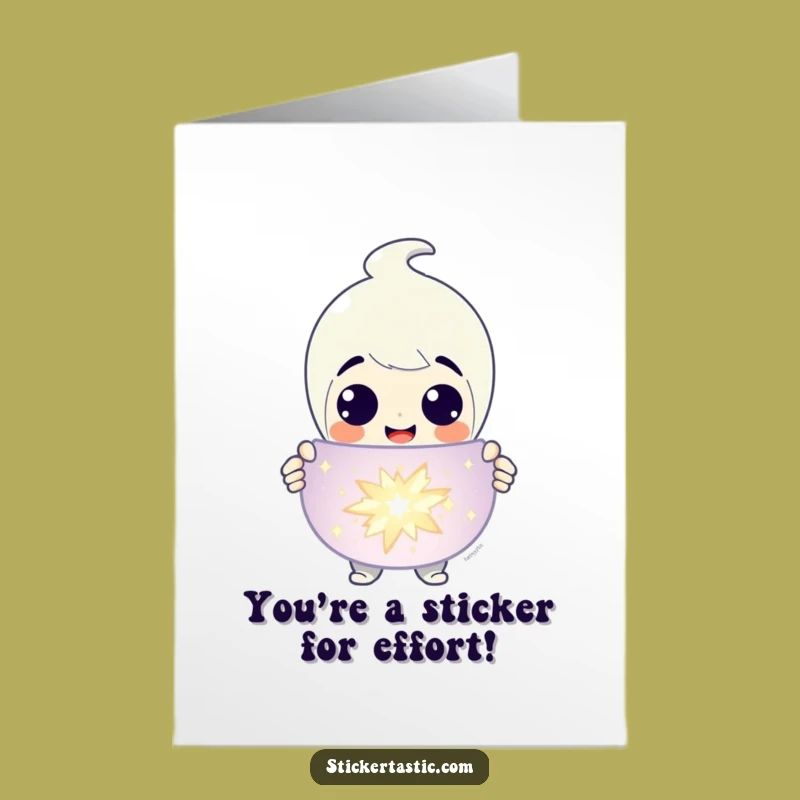 Free Printable Thank You Card: Grinning Character Offers Giant Sparkling Sticker