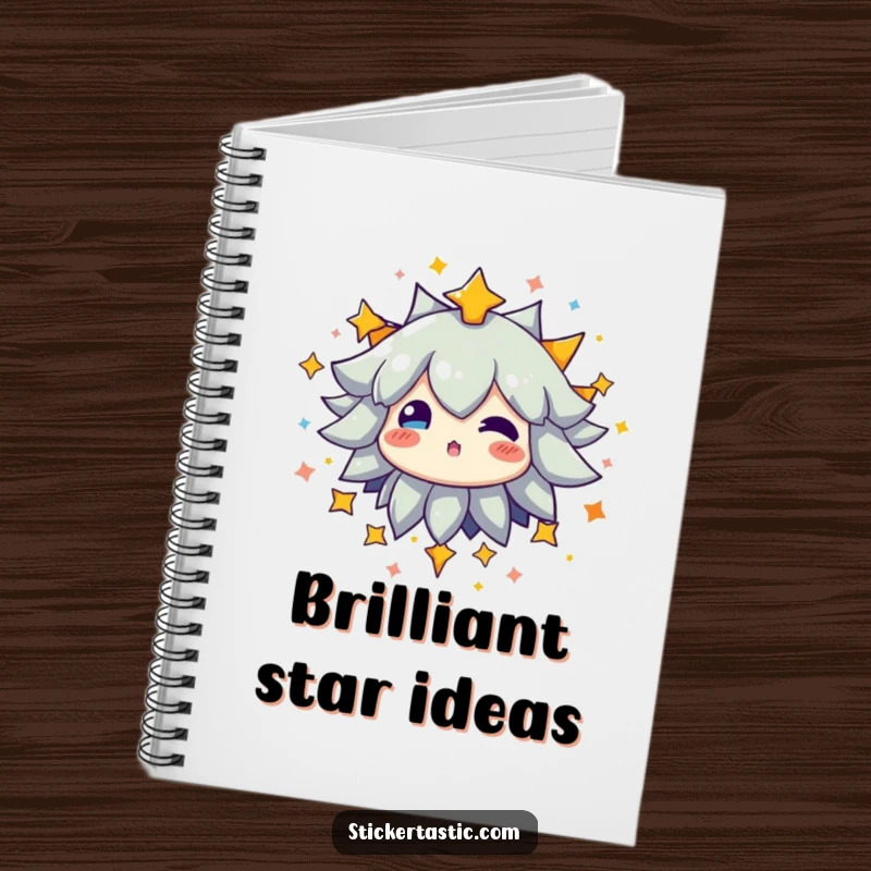 Funny notebook cover with a character surrounded by a dazzling explosion of bright, colorful stars, radiating positivity.