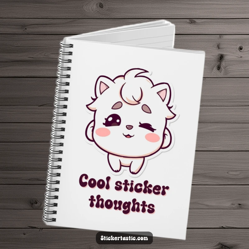 Funny notebook cover with a character playfully wiggling eyebrows beneath a cool sticker, encouraging creative writing and fun.