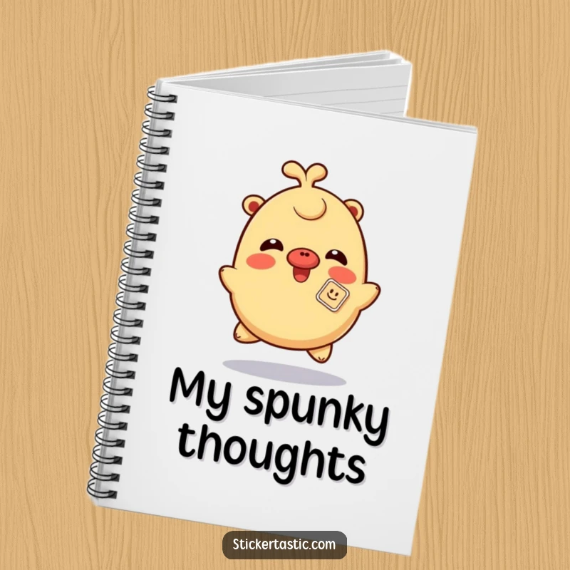 Funny giggling notebook featuring a character spinning with a sticker playfully on its nose, great for journaling joyful humor.