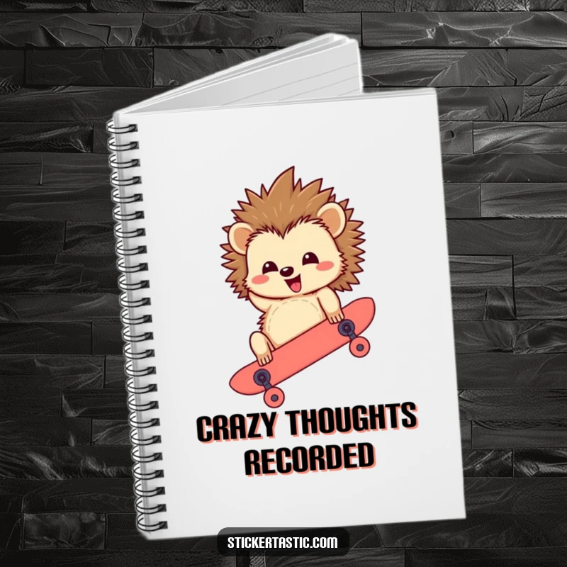 Funny Hedgehog Notebook: Features a happy hedgehog riding a skateboard upside down, ideal for journaling and embracing radical creativity.