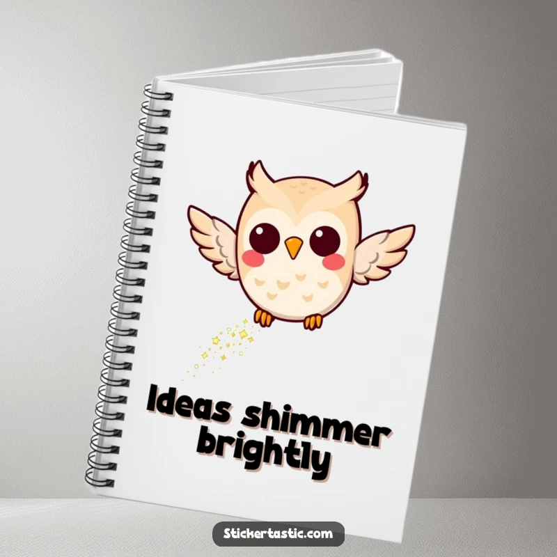 Funny Joyful Owl Notebook: Features a joyful owl flying with a glitter trail, ideal for capturing magical ideas and whimsical thoughts.