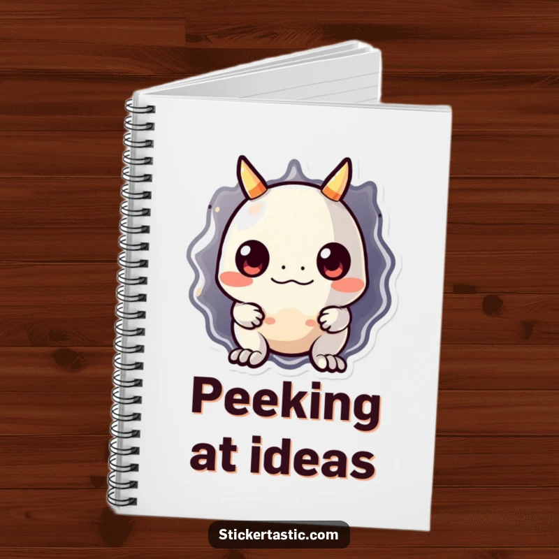 Funny monster notebook cover with a cute, shy monster peeking from behind a large, shiny sticker. Great for journaling and notes.