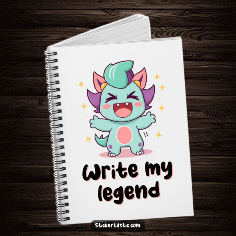 Funny Notebook with a character roaring triumphantly, surrounded by sparkles, designed to inspire powerful thoughts and ideas.
