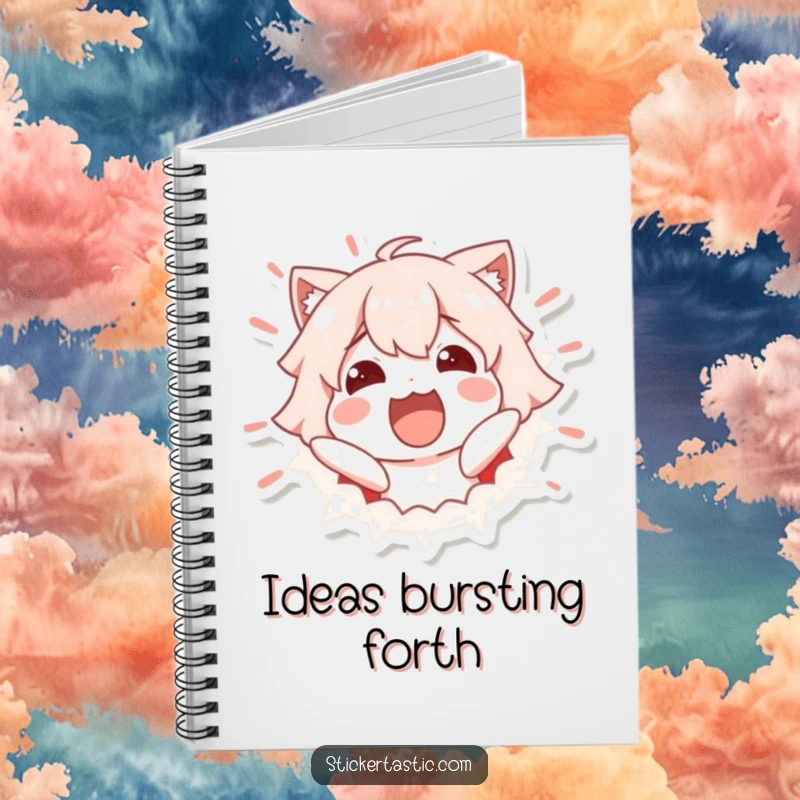 Funny Notebook: Excited character bursting out of a sticker, inspiring creative bursts. Great funny gift.