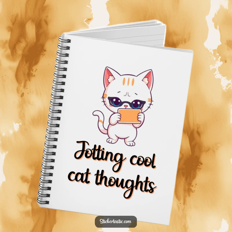 Funny cat notebook cover with a cool cat striking a pose next to a sticker. Great for journaling and note-taking.