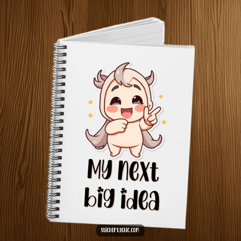 Funny notebook cover featuring a character pointing at a dynamic animated sticker, ideal for journaling and creative writing.