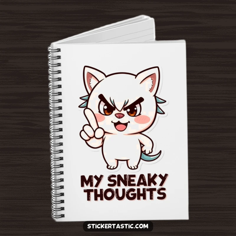 Funny notebook cover with a mischievous character giving a playful wink and pointing a finger, exuding cheeky fun.
