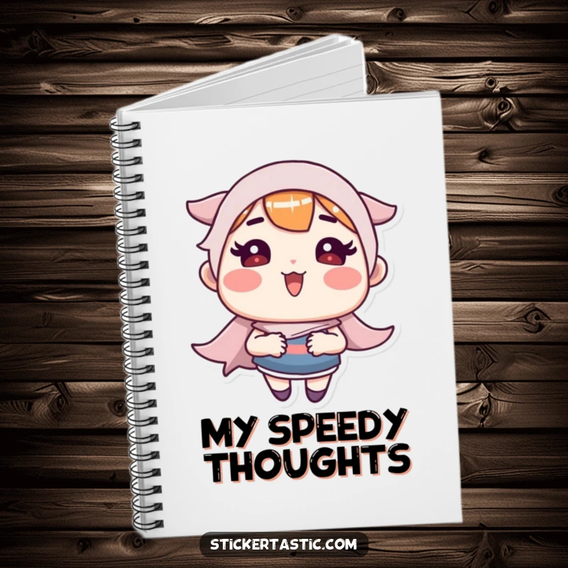 Funny Notebook: Rosy-cheeked character making a sticker go super fast, inspiring quick thinking. Great funny gift.