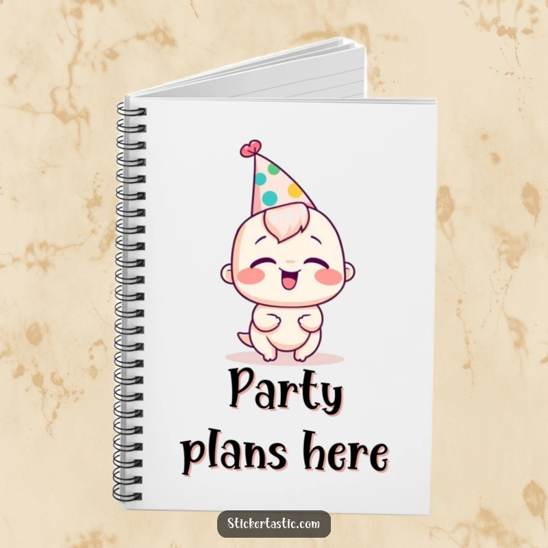 Funny notebook featuring a giggling character in a silly party hat, perfect for jotting down funny ideas.