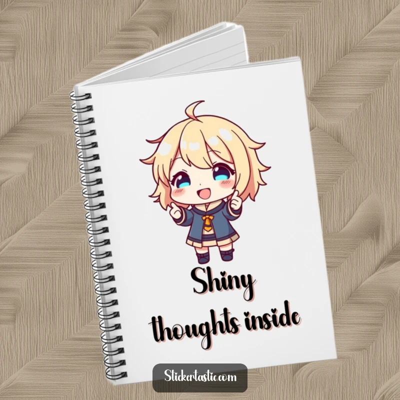Funny Notebook: Happy character proudly showing off a shiny new sticker, inspiring joy. Great funny gift.