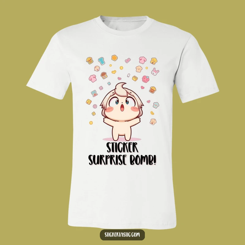 Funny Surprise Sticker Shower T-Shirt - Wear the Hilarious Falling Sticker Moment