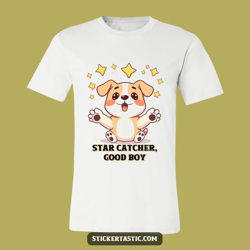 Funny Surprised Dog T-Shirt - Catching Dreams and Stars