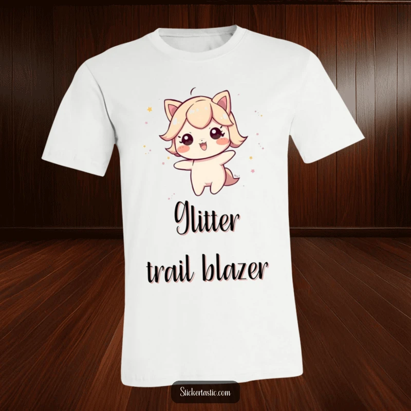 Funny T-Shirt: Playful character leaving a dazzling trail of glittery dust, embodying whimsical fun. Perfect funny gift.