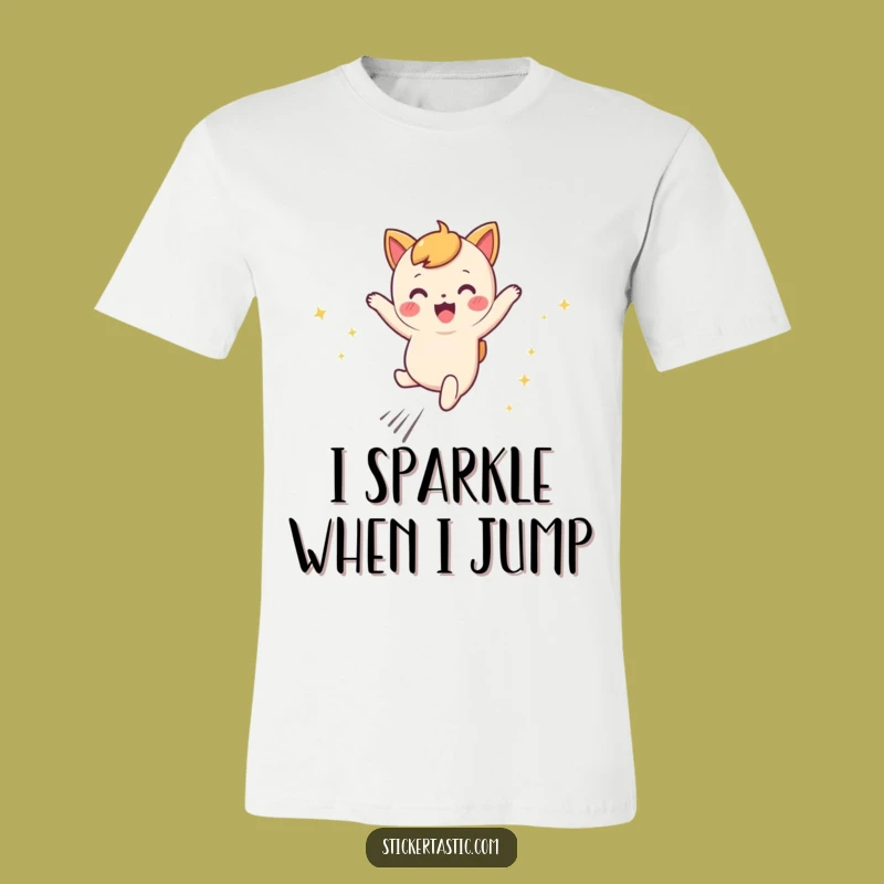 Funny Leaping Character T-Shirt: Joyful Sparkly Trails Tee, Great Gift