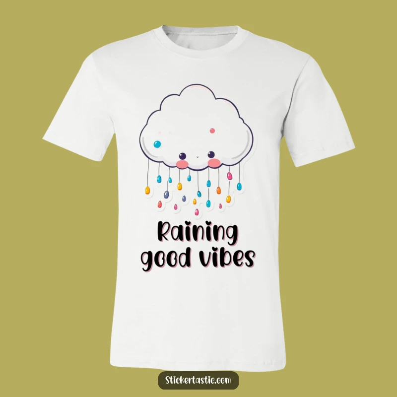 Funny Cloud Sticker T-Shirt: Cute Character Raining Fun - A Hilarious Gift Tee
