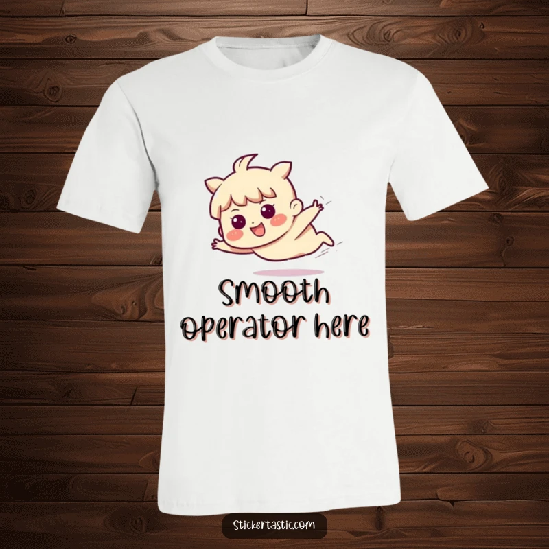 Funny t-shirt featuring a character mid-slide with a happy, determined expression, conveying a sense of joyful motion.