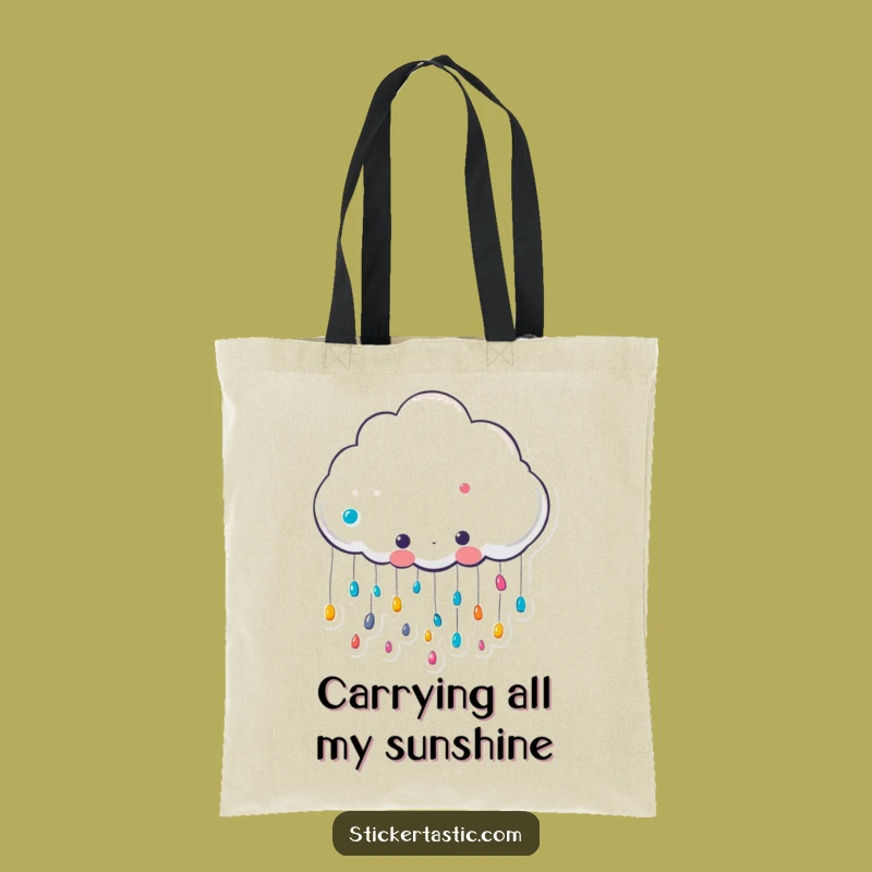 Funny Cloud Sticker Tote Bag: Cute Character Raining Fun - A Hilarious Carry-All