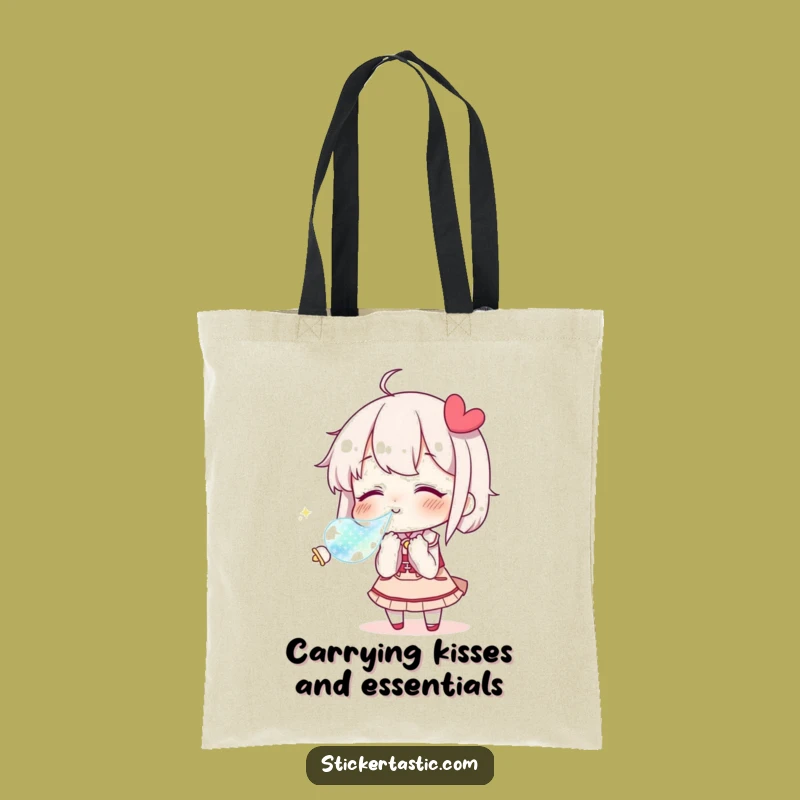 Funny Kissing Character Tote Bag: Love Sticker Art, Stylish & Sentimental Funny Gift