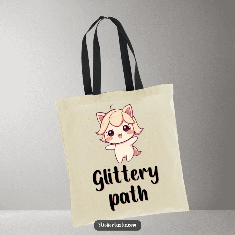 Funny Tote Bag: Character leaving a trail of shimmering glittery dust, perfect for carrying magical items. Ideal funny gift.