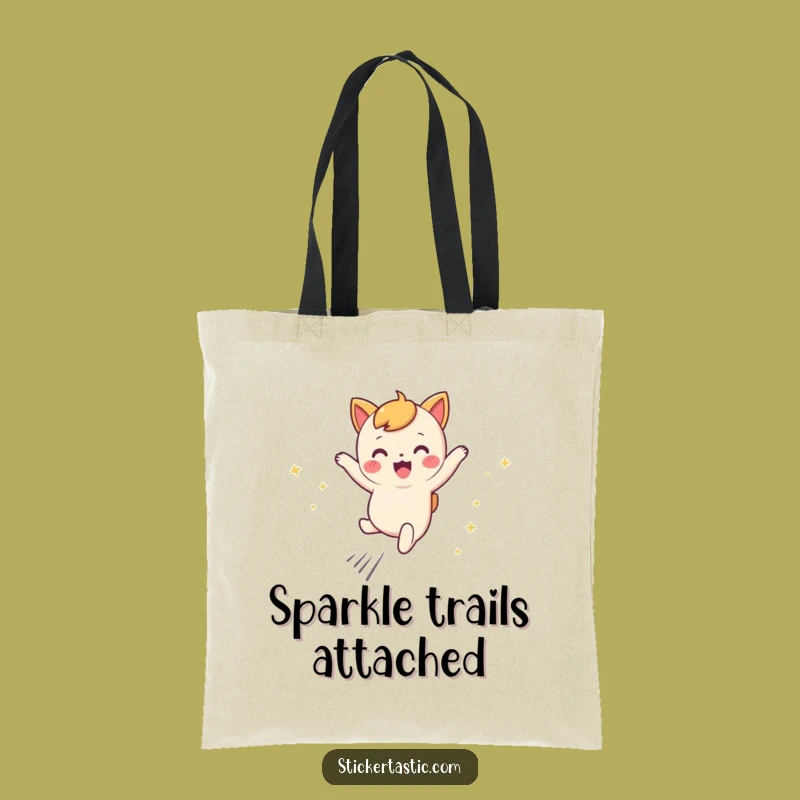 Funny Leaping Character Tote Bag: Sparkly Trails Carry-all, Eco Gift